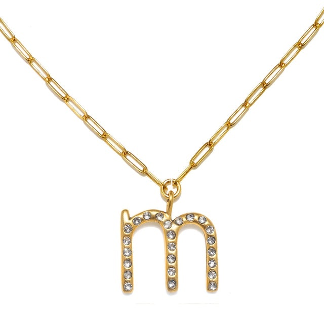 Sequin "M" Sophia Crystal Sculpted Initial Necklace 1