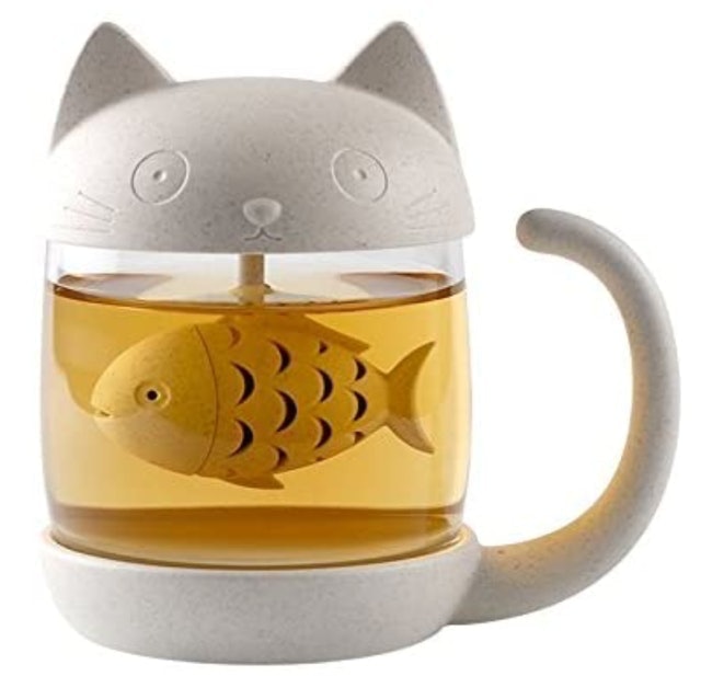 Digoon Cute Cat Glass Cup Tea Mug With Fish Tea Infuser 1