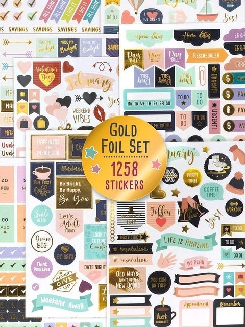 Zicoto Aesthetic Gold Foil Planner Stickers  1