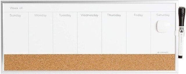 U Brands Magnetic Dry Erase/Cork Weekly Board 1