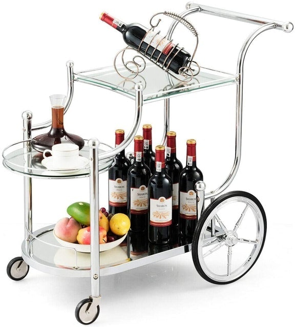 Tangkula Metal Serving Cart With Tempered Glass 1
