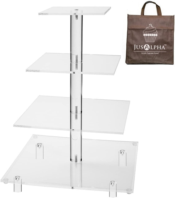 Jusalpha 4-Tier Square Acrylic Cupcake Tower Stand 1