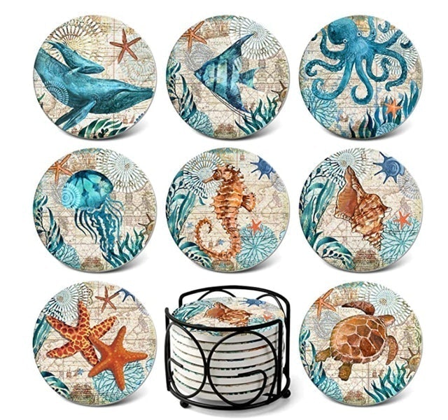 Teivio Sea Ocean Life Coasters for Drinks 1