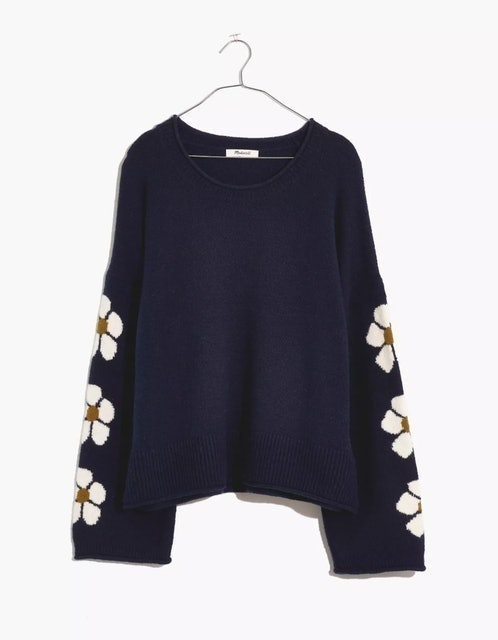 Madewell Belmore Floral-Sleeve Pullover Sweater 1