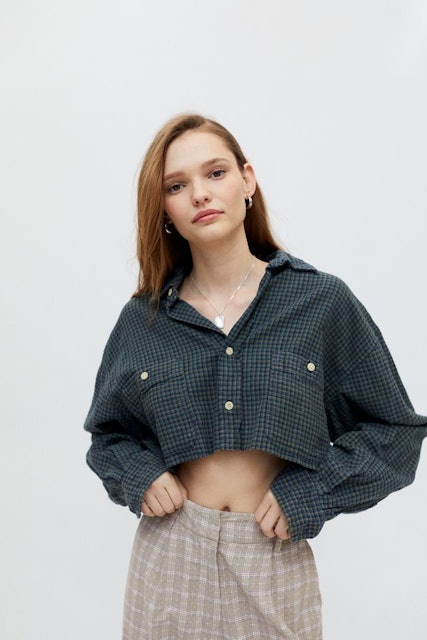 Urban Outfitters Recycled Raw Cropped Flannel Shirt 1