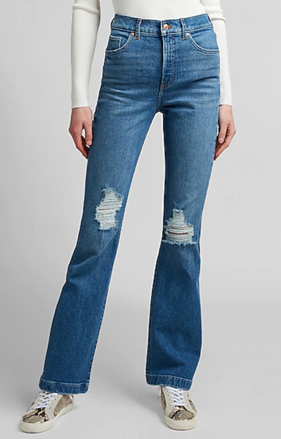 Express High Waisted Ripped Bootcut Jeans 1