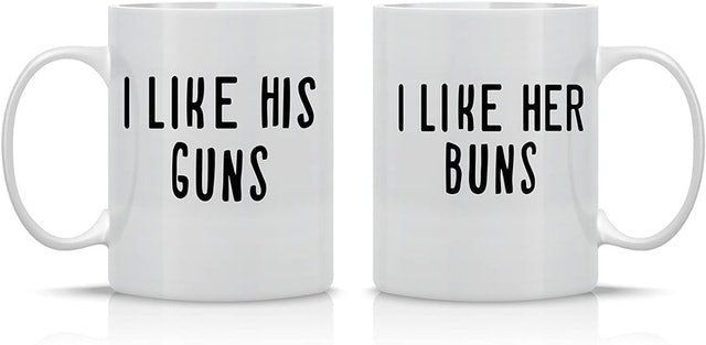 AW Fashions I Like His Guns, I Like Her Buns Couples Mug 1