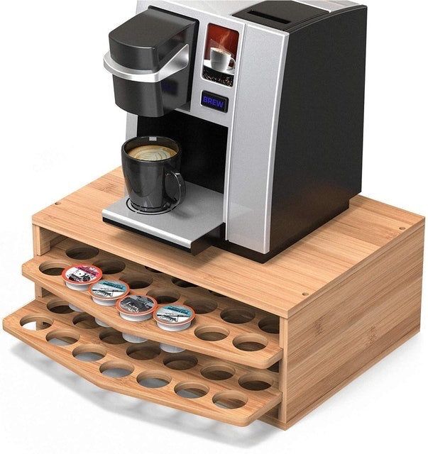 WELL WENG 70 Capacity 2-Tier Bamboo Coffee Pod Holder 1