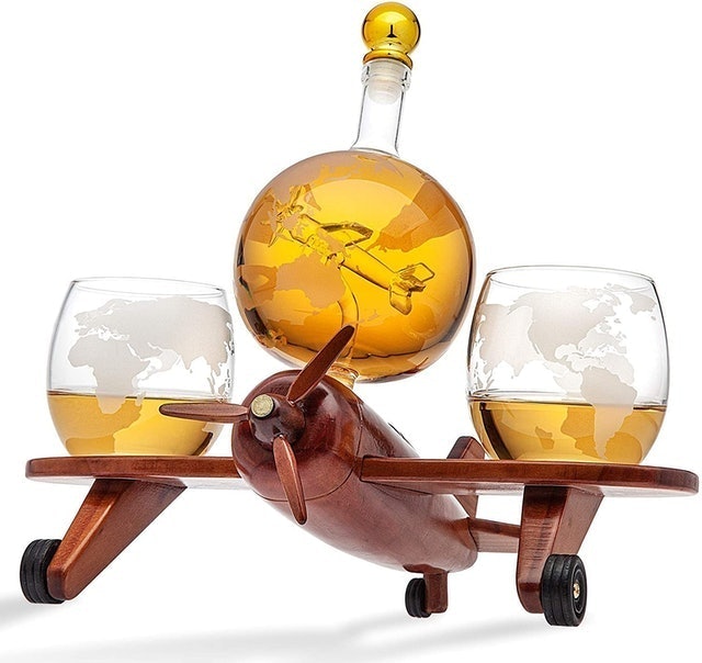 Godinger Whiskey Decanter Airplane Globe Set 1