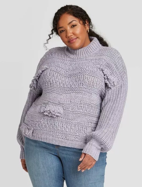 Universal Thread Mock Turtleneck Fringe Pullover Sweater 1