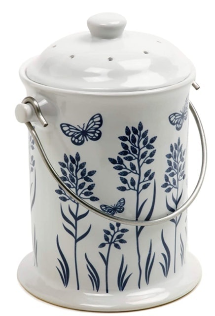 Norpro Ceramic Floral Blue/White Compost Keeper 1