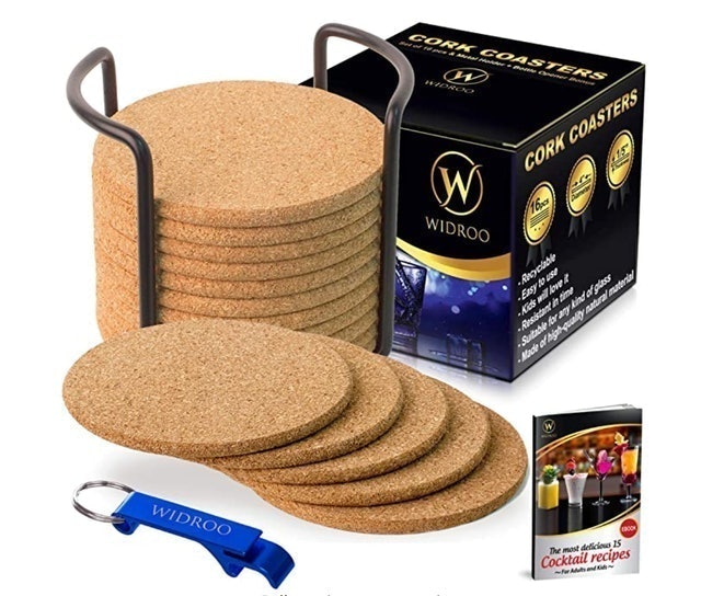 Widroo Round Cork Coasters for Drinks with Holder 1