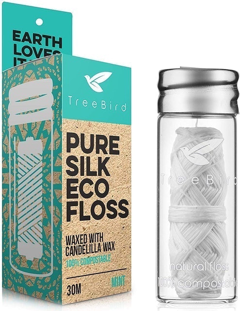 TreeBird Biodegradable Dental Floss with a Refillable Glass Holder 1