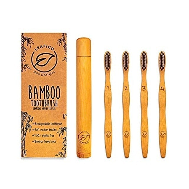 Leafico Bamboo Toothbrushes with Travel Case 1