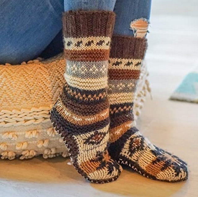 Tibetan Socks Tibetan Hand Knit Fleece Lined Wool Slipper Socks   1