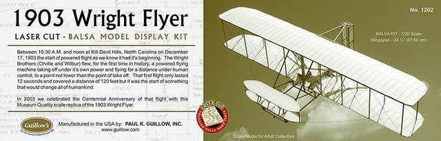 Guillow 1903 Wright Brother Flyer Laser Cut Model Kit 1